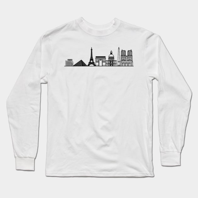 Paris Skyline in black with details Long Sleeve T-Shirt by Mesyo